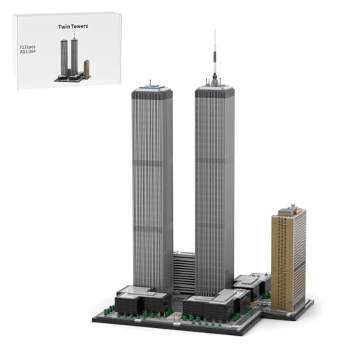 BlocteckToy MOC Klemmbausteine Twin Towers Modell, 7121 Teile Groß Architecture Turm WeltberüHmtes Gebäude Set, MOC-177998 von BlocteckToy