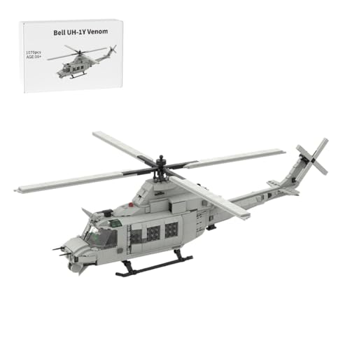 BlocteckToy Militärflugzeuge Modell Bausatz, 1070 Stück MOC Kreativ Klemmbausteine Bell UH-1Y Venom Flugzeug Baustein Set für Erwachsene und Kinder Geschenk von BlocteckToy