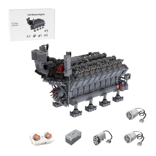BlocteckToy Technik V16 Motor Bausatz, 4777 Stück V16 Diesel Engine Bausteine Modell MOC Kreativ Spielzeug Kompatibel mit MOC (Dynamische Version) von BlocteckToy