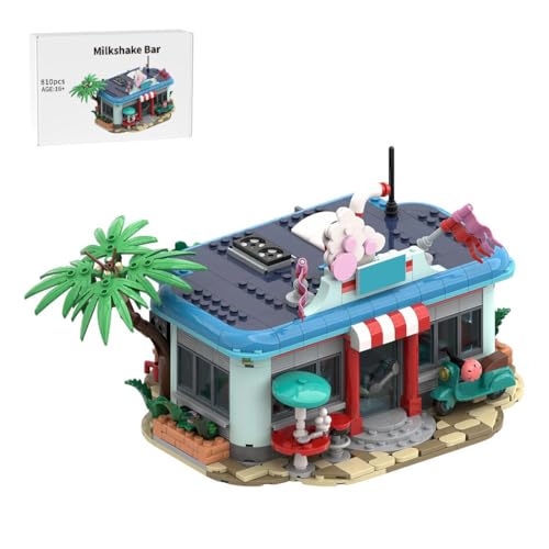 MOC Klemmbausteine Milchshake Bar, 810 Teile Sommer Milchshake Bar Modell mit Jukebox und Vintage Ziegelstein Milchbar in einer Gasse, Ideale Sammlerstücke und Geschenke für Enthusiasten, MOC-224580 von BlocteckToy