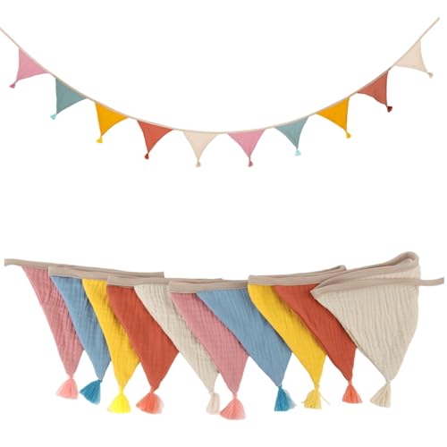 Blogiiup Flag -Banner, 2pcs Bunting Banner, Dreieck Pennant mit Quasten 10 Flaggen hängende Vintage Stoff Bunting für Weihnachten Geburtstag Babyparty Jubiläum Style2, Dreieck von Blogiiup