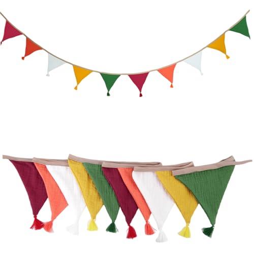 Blogiiup Flag -Banner, 2pcs Bunting Banner, Dreieck Pennant mit Quasten 10 Flags hängen Vintage Stoff Bunting für Weihnachten Geburtstag Babyparty Jubiläumsstil, Dreieck von Blogiiup