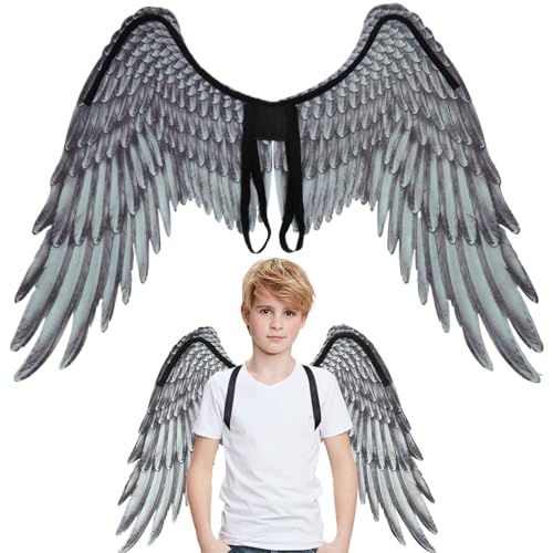 Blogiiup Schwarzer Engel Flügel 28.4x21, 3 Zoll Black Flügel Halloween Engel Kostüm Nicht gewebter Stoff Cosplay für Kinder Carnival Halloween Kostüm Cosplay Requisiten, Erwachsene von Blogiiup