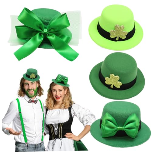 Blogiiup St. Patricks Day Mini Hats, Mini St. Patricks Day Hut 4PCS Mini Green Top Hat St. Patrick Kostüm für Festival Haarzubehör 5.3x2 Zoll von Blogiiup
