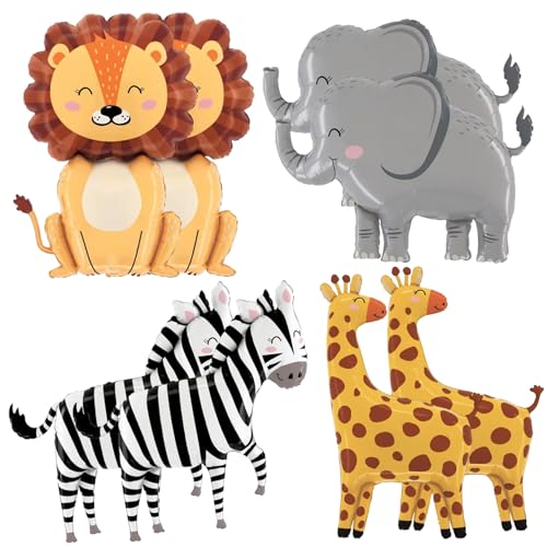 Dschungeltierballons, 8pcs Dschungel -Tierballons mit Löwen, Elefant, Zebra- und Giraffe -Ballon -Tieren wiederverwendbarer farbenfroher Druck, Druck von Blogiiup