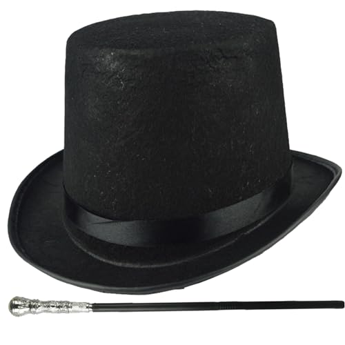 Schwarzer Stock, Top -Hutkostüm 2pcs/Set Halloween Top Hut ＆ 31, 5 Zoll Black Cane 1920er Herren Accessoires für Männer Frauen Magic Performance, Cosplay, Tanz, Weihnachtsbaum und von Blogiiup