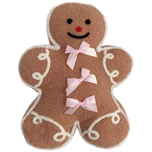 Weihnachts -Wurfkissen, Lebkuchen Kissen weiche Plüsch Weihnachtskissen mit Bogen Süßes Schneemann -Ingwer Brot Dekor für Winterfeiertagsfeier Home Sofa Bett, braun, Lebkuchenmann Mann von Blogiiup