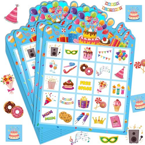 Blosssound Bingo-Spiele für 24 Spieler, Happy Birthday, Bingo-Karten für Erwachsene, lustiges Geburtstagsparty-Spiel, Familienaktivitäten, Partygeschenke für Familie, große Gruppe, Klassenzimmer von Blosssound