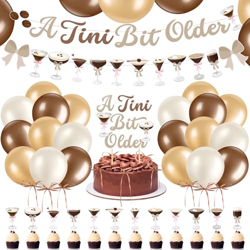 Blosssound Espresso Martini Geburtstag Party Dekorationen Braun a Tini Bit Ältere Banner Girlande Kuchen Topper Luftballons Band Schleife Dekor für Martini Motto Geburtstag Junggesellinnenabschied von Blosssound