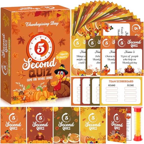Blosssound Thanksgiving-freundliches Feud-Spiel mit 5 Sekunden kompakter Timer, 105 Stück, Thanksgiving-Fehd-Karte für Nacht, Spaß, Quiz für Party, Büro, Klasse, Gruppen, Teambuilding von Blosssound