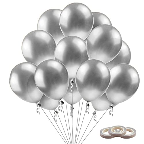 Luftballons Silber, Silver Balloons 50 Stück Ballons Silber Metallic, Hochzeitsballons Silber Latex Ballon Metallballon Partyballon für Baby Shower Geburtstag Party Silber hochzeit deko von BluVast