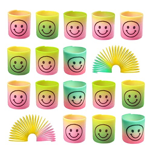 48 Stück Regenbogen Spirale, 3.6 x 3.2cm Regenbogenspirale für Kinder, Spirale Kinderspielzeug, Treppenläufer Spirale, RegenbogenspiraleGeeignet für Klassenbelohnungen Partygeschenke ( Lächelndes ) von BluVast