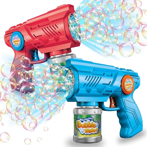 Blubbel 2X Seifenblasenpistole, LED Seifenblasenmaschine, 100ml Seifenblasenflüssigkeit Tank, Seifenblasen Pistole, Blasen Kanone, Luftblasen Bazooka Bubble Gun, Geschenke für Kinder, Hochzeit von Blubbel
