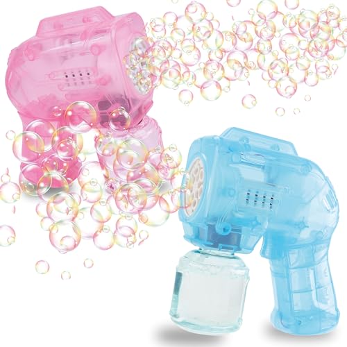 Blubbel 2X Seifenblasenpistole Set, LED Seifenblasenmaschine, 50ml Seifenblasenflüssigkeit Tank, Seifenblasen Pistole, Blasen Kanone, Luftblasen Bazooka Bubble Gun, Geschenke für Kinder, Hochzeit von Blubbel