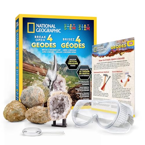 Blue Marble NATIONAL Geographic 4 Geoden Aufbrech-Set – Mit Schutzbrille & Ausstellungsständer – Mint Wissenschaftsset für Jungen & Mädchen, Brich Deine eigenen Geoden auf Blue Marble NATIONAL Geographic 4 Geoden Aufbrech-Set – Mit Schutzbrille & Ausstellungsständer – Mint Wissenschaftsset für Jungen & Mädchen, Brich Deine eigenen Geoden auf von Blue Marble