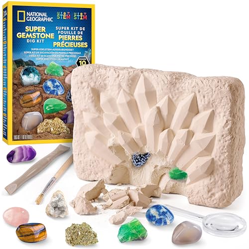 Blue Marble NATIONAL Geographic Super Edelstein Ausgrabungsset - 10 echte Edelsteine, Grabwerkzeuge & Vergrößerungsglas, Wissenschaftskits für Kinder 8-12, Kristalle Blue Marble NATIONAL Geographic Super Edelstein Ausgrabungsset - 10 echte Edelsteine, Grabwerkzeuge & Vergrößerungsglas, Wissenschaftskits für Kinder 8-12, Kristalle von Blue Marble