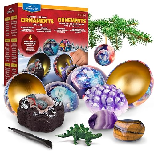 Blue Marble Wissenschaftliche Weihnachts-Dekokugeln – 4 Ornamente mit Edelstein- und Dinosaurier-Ausgrabung, inkl. Werkzeug und Lernheft Blue Marble Wissenschaftliche Weihnachts-Dekokugeln – 4 Ornamente mit Edelstein- und Dinosaurier-Ausgrabung, inkl. Werkzeug und Lernheft von Blue Marble
