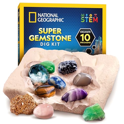 NATIONAL Geographic Edelstein-Ausgrabungsset mit 10 echten Edelsteinen für Kinder, Entdecken Sie die Edelsteine mit Ausgrabungswerkzeugen und Einer Lupe, Wissenschaftssets NATIONAL Geographic Edelstein-Ausgrabungsset mit 10 echten Edelsteinen für Kinder, Entdecken Sie die Edelsteine mit Ausgrabungswerkzeugen und Einer Lupe, Wissenschaftssets von Blue Marble