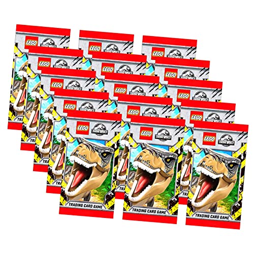 Lego Jurassic World Serie 1 Karten - Trading Cards - 15 Booster Sammelkarten Bundle + 10 Originale Hüllen von Blue Ocean / STRONCARD