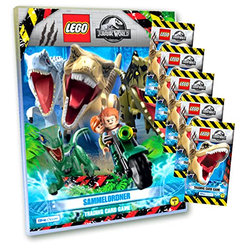 Lego Jurassic World Serie 2 Karten - Trading Cards - 1 Sammelmappe + 5 Booster Sammelkarten Bundle + 10 Originale Hüllen von Blue Ocean / STRONCARD