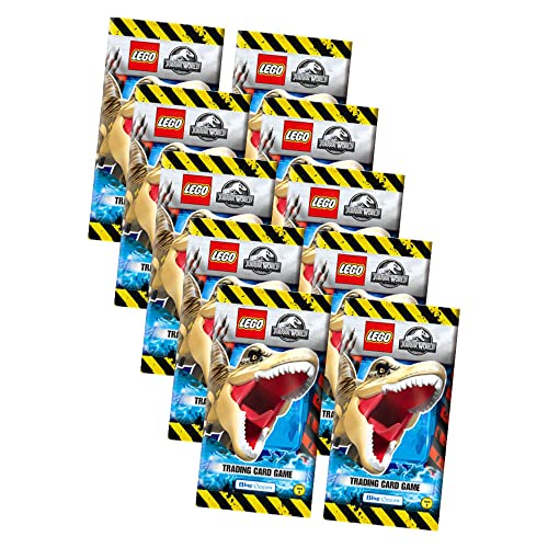 Lego Jurassic World Serie 2 Karten - Trading Cards - 10 Booster Sammelkarten Bundle + 10 Originale Hüllen von Blue Ocean / STRONCARD