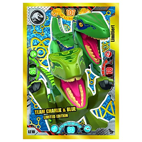 Lego Jurassic World Serie 2 Karten - Trading Cards - Sammelkarten Bundle - LE10 Gold Karte + 10 Originale Hüllen von Blue Ocean / STRONCARD