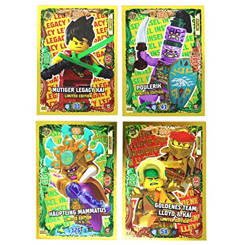 Lego Ninjago Karten Trading Cards Serie 6 - Die Insel Next Level (2022) - Set aus LE6 + LE13 + LE14 + LE18 Gold Karte Bundle + 10 Originale Hüllen von Blue Ocean / STRONCARD