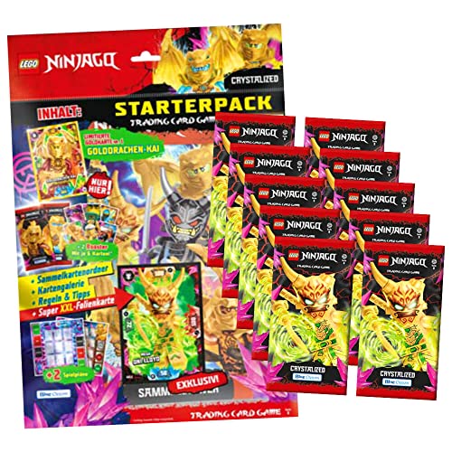 Lego Ninjago Karten Trading Cards Serie 8 - Crystalized (2023) - 1 Starter + 10 Booster Sammelkarten Bundle + 10 Originale Hüllen von Blue Ocean / STRONCARD