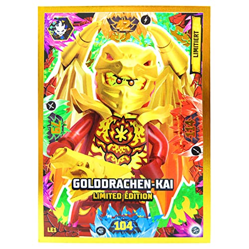 Lego Ninjago Karten Trading Cards Serie 8 - Crystalized (2023) - LE1 Gold Karte Sammelkarten Bundle + 10 Originale Hüllen von Blue Ocean / STRONCARD