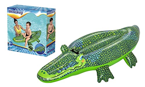BESTWAY - Krokodil-Schwimmring - Aufblasbar - 41477 - Grau - Vinyl - 153 cm x 71 cm - Spielzeug für Kinder und Erwachsene - Outdoor-Spiel - Pool - Reitbar - Handgelenk - XXL - Ab 3 Jahren von BESTWAY