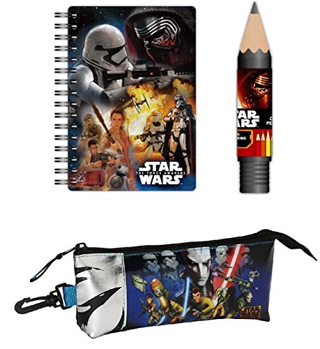 Star Wars Lizenziertes A5 Ring Notizbuch, 8 Buntstifte im Tube und Federmäppchen von Blue Sky