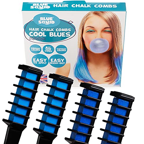 Blue Squid Haarkreide für Mädchen – Blau 4 St, Blaue Haarfärbekämme, 4 zweifarbige Blaue temporäre Kinder Haarfarbe, waschbare Blaue Haarfarbe, Geschenkideen für Teenager-Mädchen-Geschenkideen von Blue Squid