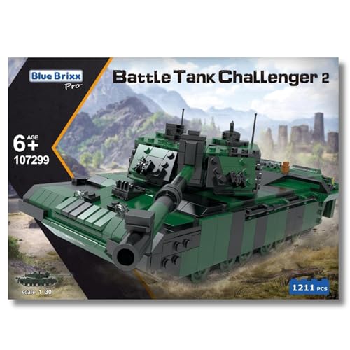 BlueBrixx 107299 – Kampfpanzer Challenger 2, Bundeswehr aus Klemmbausteinen mit 1211 Bauelementen. Kompatibel mit Anderen Klemmbausteinherstellern. Lieferung in Originalverpackung. von BlueBrixx