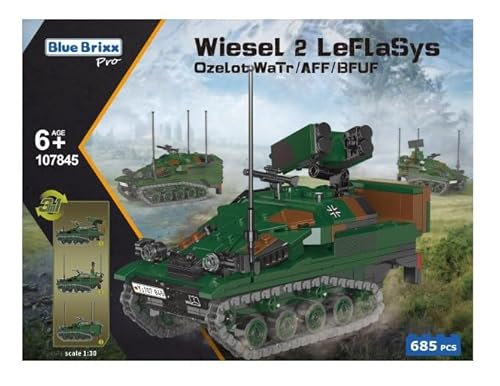 BlueBrixx 107845 – Wiesel 2 LeFlaSys Ozelot WaTr/AFF/BFUF aus Klemmbausteinen mit 685 Bauelementen. Kompatibel mit Anderen Klemmbausteinherstellern. Lieferung in Originalverpackung. von BlueBrixx