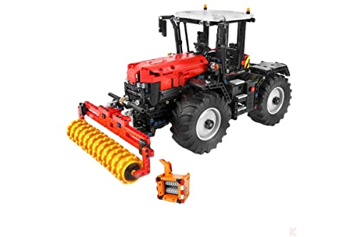 BlueBrixx 17020 Marke Mould King – Traktor rot/weiß mit Anbaugeräten aus Klemmbausteinen mit 2716 Bauelementen. Kompatibel mit Lego. Lieferung in Originalverpackung. von BlueBrixx