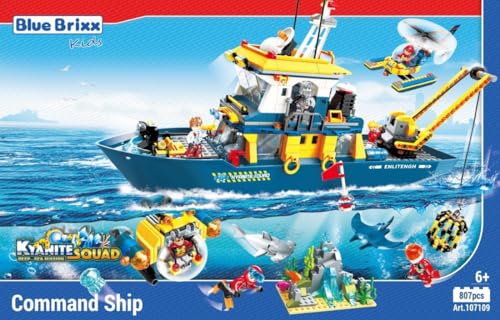 BlueBrixx Kids 107109 – Kyanite Squad Deep Sea: Kommandoschiff aus Klemmbausteinen mit 807 Bauelementen von BlueBrixx