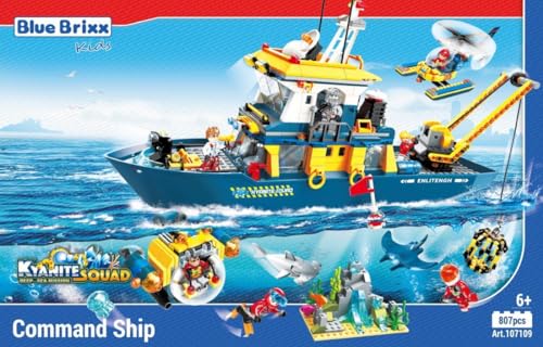 BlueBrixx Kids 107109 – Kyanite Squad Deep Sea: Kommandoschiff aus Klemmbausteinen mit 807 Bauelementen von BlueBrixx