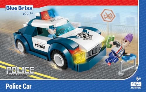 BlueBrixx Kids 107147 – Stadtpolizei: Streifenwagen aus Klemmbausteinen mit 111 Bauelementen von BlueBrixx
