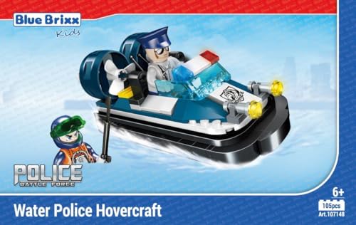 BlueBrixx Kids 107148 – Stadtpolizei: Hovercraft der Wasserpolizei aus Klemmbausteinen mit 105 Bauelementen von BlueBrixx