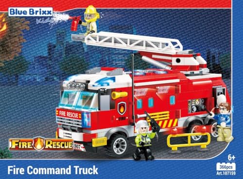 BlueBrixx Kids 107159 – Stadtfeuerwehr: Feuerwehr-Kommandowagen aus Klemmbausteinen mit 366 Bauelementen von BlueBrixx