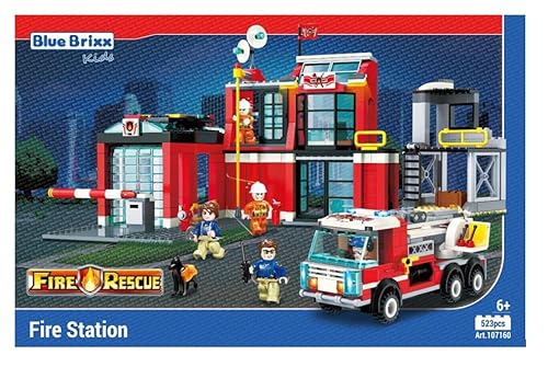 BlueBrixx Kids 107160 - Stadtfeuerwehr: Feuerwache aus aus Klemmbausteinen mit 523 von BlueBrixx