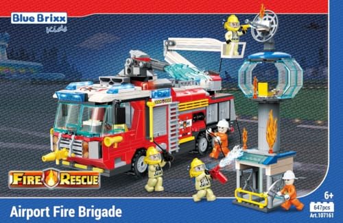 BlueBrixx Kids 107161 – Stadtfeuerwehr: Flughafenfeuerwehr aus Klemmbausteinen mit 647 Bauelementen von BlueBrixx