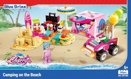 BlueBrixx Kids 107163 – Cherry: Camping am Strand aus Klemmbausteinen mit 206 Bauelementen von BlueBrixx