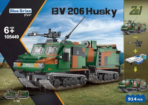 BlueBrixx Pro 105449 – BV 206 S Husky, Bundeswehr 2in1, Bundeswehr aus Klemmbausteinen mit 914 Bauelementen von BlueBrixx