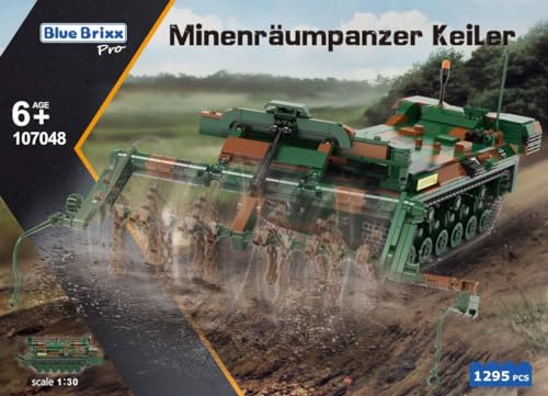 BlueBrixx Pro 107048 – Minenräumpanzer Keiler, Bundeswehr aus Klemmbausteinen mit 1295 Bauelementen von BlueBrixx