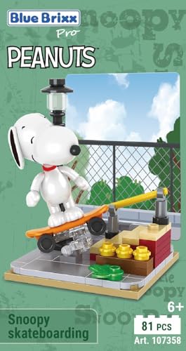 BlueBrixx Pro 107358 – Snoopy Skateboard Fahren aus Klemmbausteinen mit 81 Bauelementen von BlueBrixx