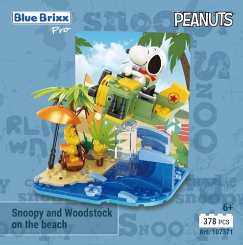 BlueBrixx Pro 107371 – Snoopy und Woodstock am Strand aus Klemmbausteinen mit 378 Bauelementen von BlueBrixx