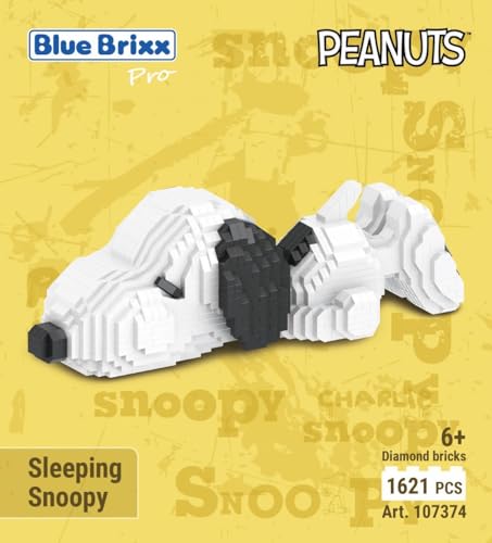BlueBrixx Pro 107374 – Schlafender Snoopy (Diamond Blocks) aus Klemmbausteinen mit 1621 Bauelementen von BlueBrixx