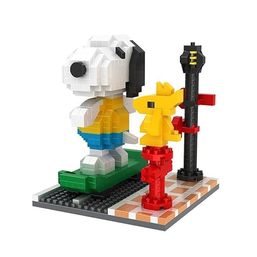 BlueBrixx Pro 107376 – Snoopy und Woodstock beim Skateboarden (Diamond Blocks) aus Klemmbausteinen mit 516 Bauelementen von BlueBrixx