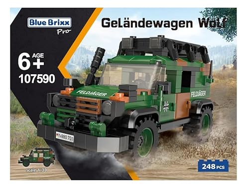 BlueBrixx Pro 107590 – Geländewagen Wolf, Bundeswehr aus Klemmbausteinen mit 248 Bauelementen. Kompatibel mit Anderen Klemmbausteinherstellern. Lieferung in Originalverpackung. von BlueBrixx